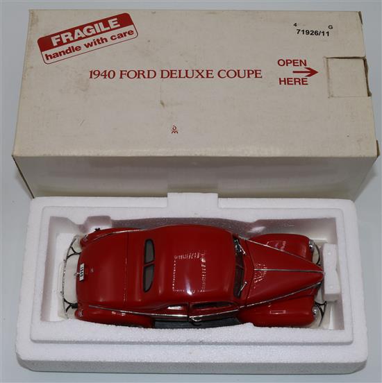 Four 1:24 scale collectors Ford diecast model cars, inc Deluxe Coupe, Mustang, Thunderbird etc (mint, boxed)